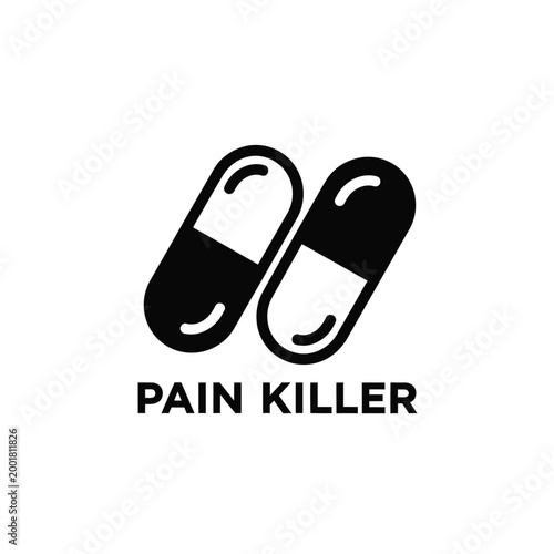 capsule pills with pain killer text black and white vector illustration high quality professional detailed modern elegant stylish clean crisp