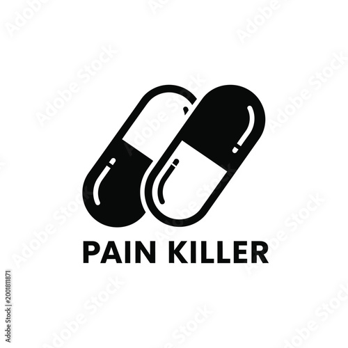 capsule pills with pain killer text black and white vector illustration high quality professional detailed modern elegant stylish clean crisp
