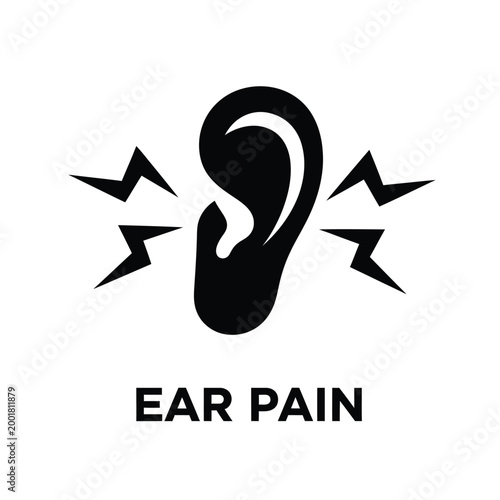 ear pain icon with black silhouette and lightning bolts on white background high quality professional detailed modern elegant stylish clean