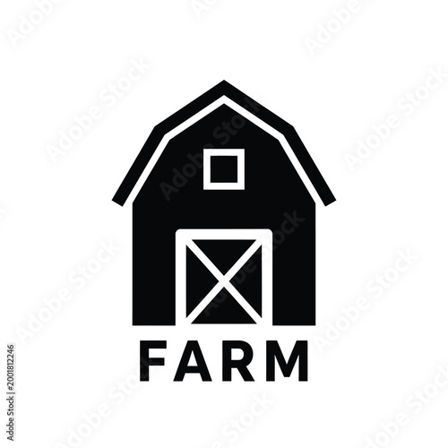 farm building icon in black and white with text label high quality professional detailed modern elegant stylish clean crisp vibrant