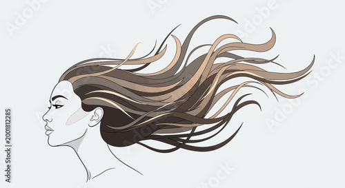 Woman with flowing long hair profile.