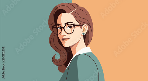 Woman with glasses and brown hair.