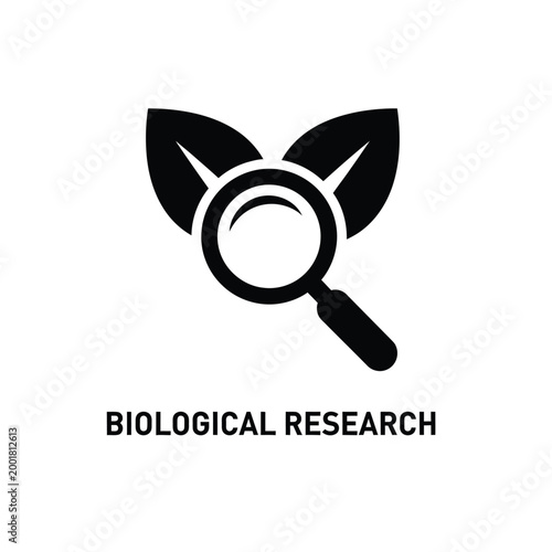biological research icon with magnifying glass and leaves on white background high quality professional detailed modern elegant stylish clean crisp