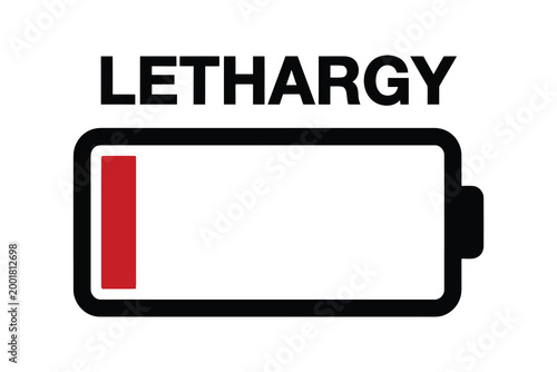 Foto Low battery icon with a small red bar and lethargy text above isolated illustrat