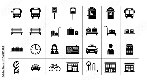 Collection of transportation and public service icons.
