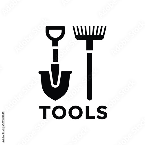shovel and rake tools icon in black silhouette on white background high quality professional detailed modern elegant stylish clean crisp