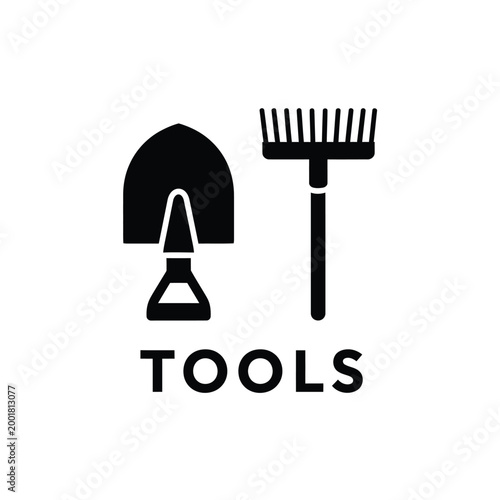 shovel and rake tools icon in black silhouette on white background high quality professional detailed modern elegant stylish clean crisp