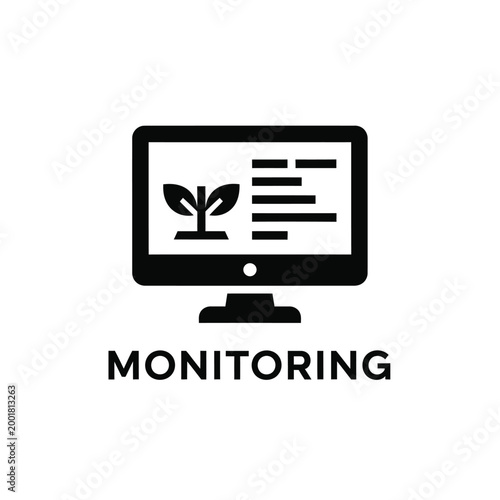monitoring icon with computer screen displaying plant and text lines high quality professional detailed modern elegant stylish clean crisp vibrant