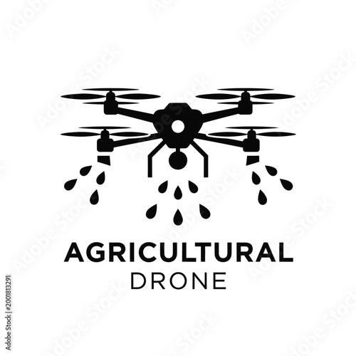 agricultural drone with water droplets black silhouette on white background high quality professional detailed modern elegant stylish clean crisp vibrant