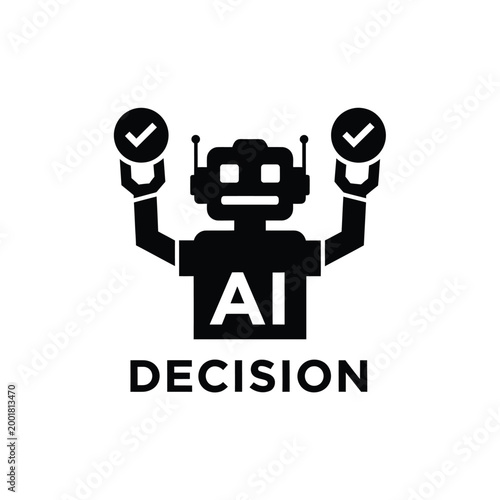 robot holding check marks with ai decision text black silhouette on white background high quality professional detailed modern elegant stylish