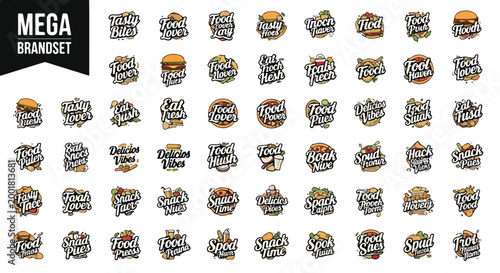 Set of 50 Hand-Drawn Food and Drink Badges Vector isolated PNG with Transparent Background