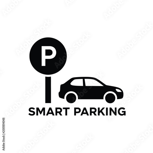 smart parking sign with car icon black and white design high quality professional detailed modern elegant stylish clean crisp vibrant