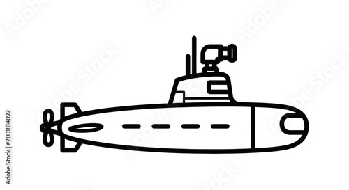 Submarine Line Art Icon - Naval Vessel, Underwater Exploration, Military Ship