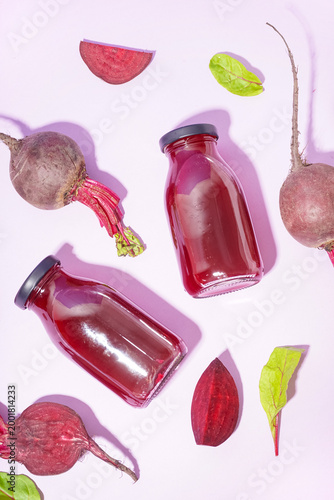 Bottles of healthy beet jui...