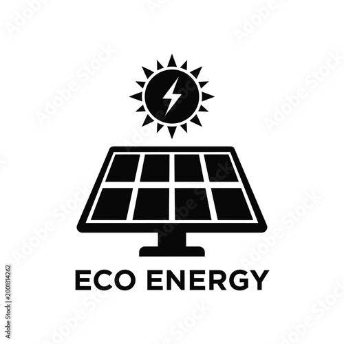 eco energy icon with solar panel and sun on white background high quality professional detailed modern elegant stylish clean crisp