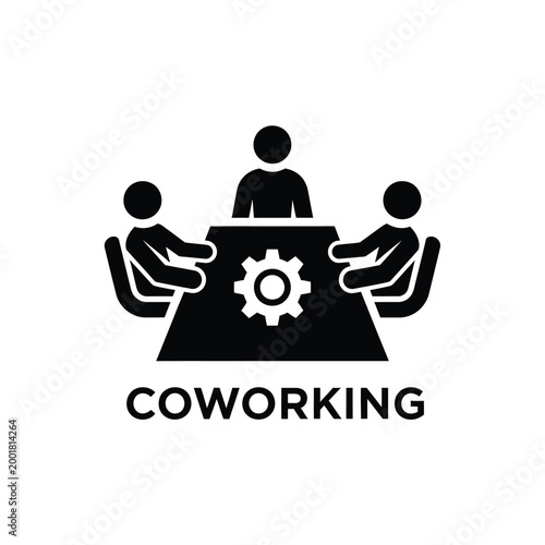 coworking icon with people around table and gear symbol high quality professional detailed modern elegant stylish clean crisp vibrant colorful