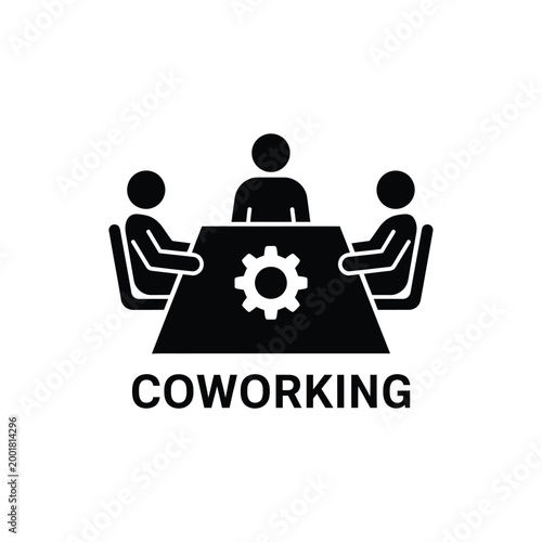 coworking icon with people around table and gear symbol high quality professional detailed modern elegant stylish clean crisp vibrant colorful