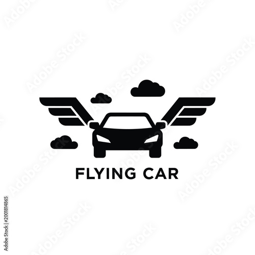 flying car icon with wings and clouds on white background high quality professional detailed modern elegant stylish clean crisp vibrant