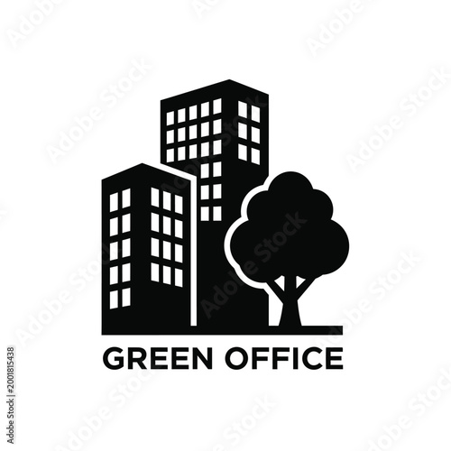 green office icon with buildings and tree on white background high quality professional detailed modern elegant stylish clean crisp vibrant