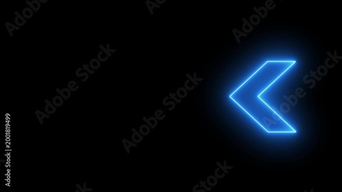 Neon blue glowing arrow pulsing on black background, minimalist digital directional sign light