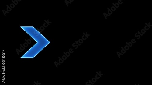 Neon blue glowing arrow pointer animation on black background, digital directional signage