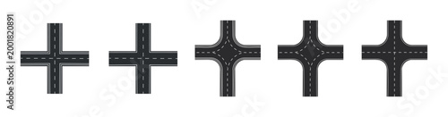 City Road & Highway Top View Vector Set – Streets, Crossroads, Roundabouts and Curved Asphalt Junctions for Traffic Map Design
