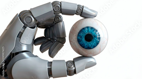 Roboterhand hält ein menschliches Auge