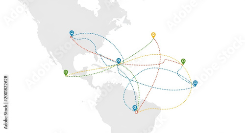 Global Network Connections Map with Pins and Lines.