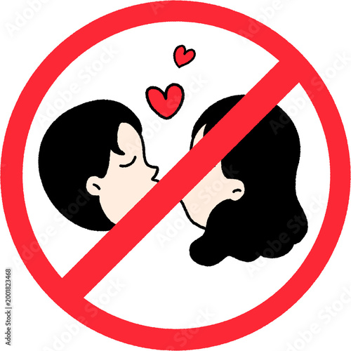Quadro su tela No Kissing Sign with Couple Flat Illustration