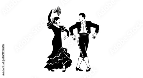 Traditional Flamenco Dancers Performing Artistic Dance.