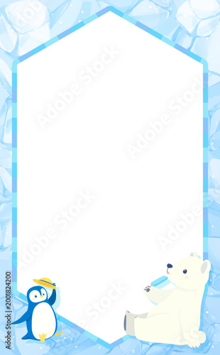 冷たい氷背景のひんやりグッズテンプレート_文字なし_縦