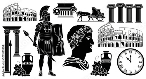 Ancient Greek Artifacts and Sculptures Collection Display.