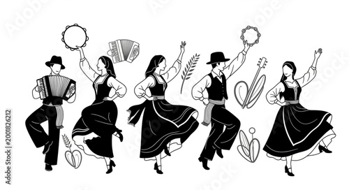 Group of Traditional Folk Dancers Performing Cultural Dance.