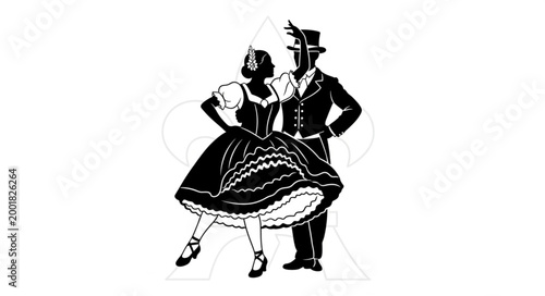 Traditional Couple Dancing in Folk Attire.