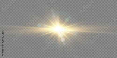 Golden star , sunlight on transparent background special lens flare and bokeh , light effect, bright ray light.
