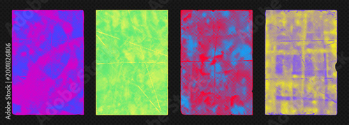 Grunge neon punk poster design featuring abstract paint strokes, rough texture, and vintage halftone patterns on distressed paper vector illustration background with bold punk-inspired graphic element