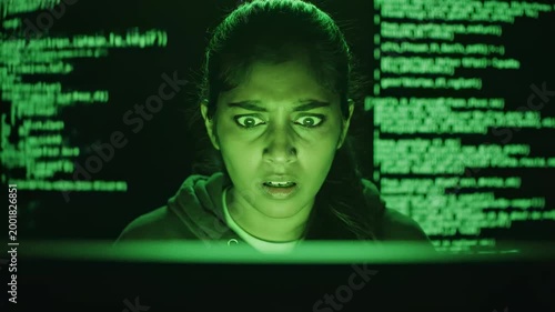 Serious Programmer Working Diligently on Complex Code in Dark Enviroment, Concentrated.