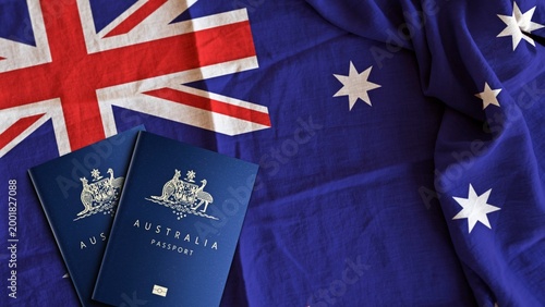 Australia Passports and Australia Flag

