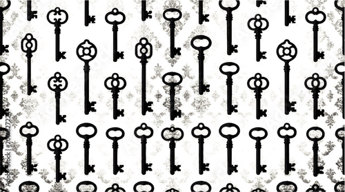 A repeating pattern of antique skeleton keys in various designs, forming a textured background