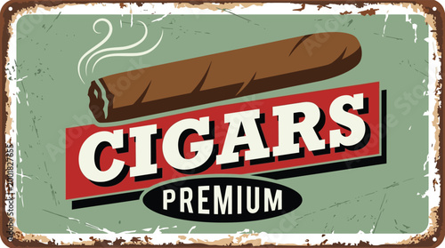 Vintage Style Rusty Metal Sign for Premium Cigars Tobacco Shop Retro Advertising Poster Design