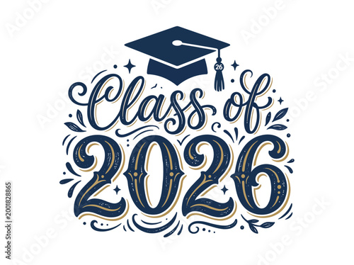 Graduation Class of 2026 Celebrating Academic Achievements with a Festive Cap and Diploma Graphic