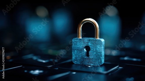 Digital Padlock Security Concept on Dark Background.