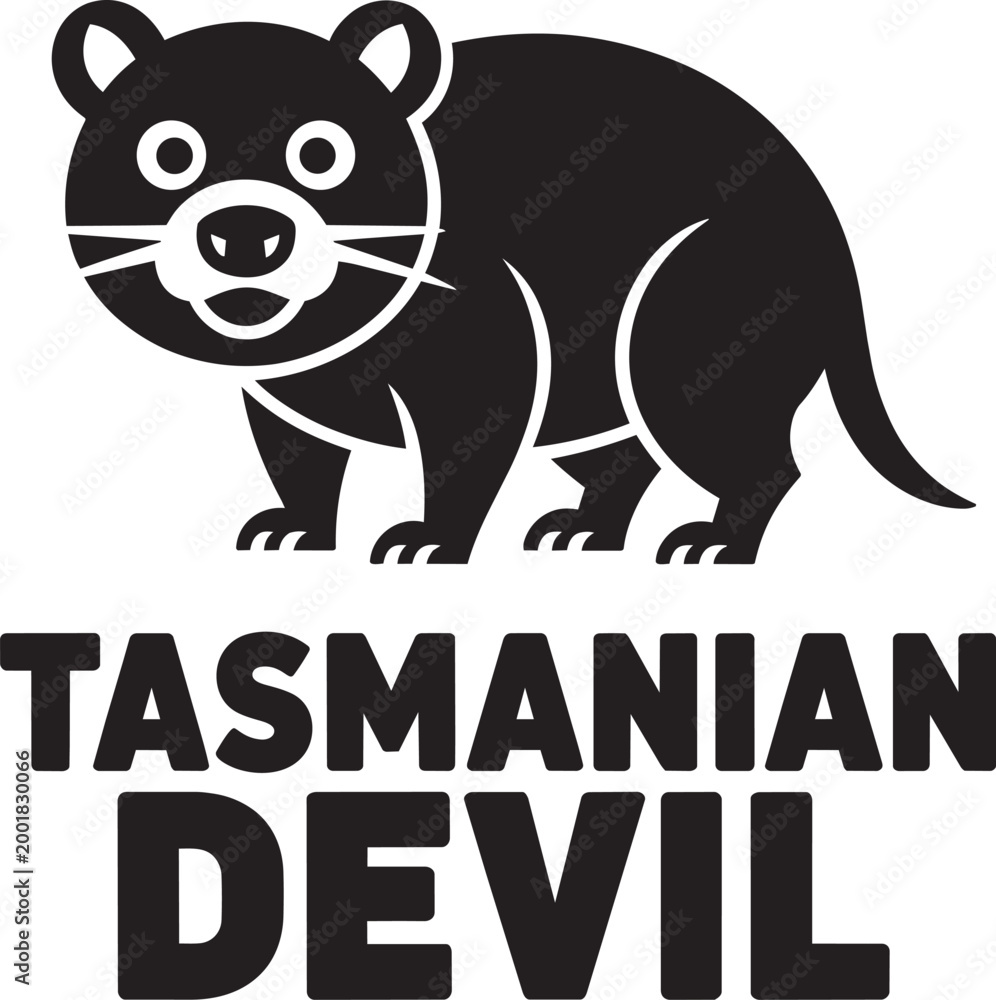 Obraz premium Tasmanian devil illustration with bold text graphic design vector with black and white