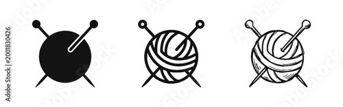 Knitting Icon Set - Yarn Ball and Needles for Handcraft and Hobby