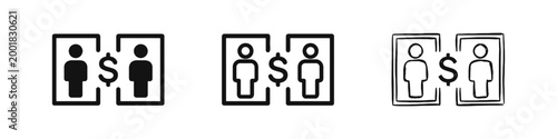 Business Transaction Icon Set - People Exchanging Money or Dealing in Three Styles