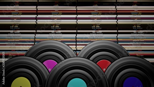Fényképezés Endless Colorful Music records background, Audio albums on classic vinyl