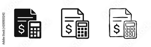Financial Calculation Icon Set - Bill with Dollar Sign and Calculator for Accounting