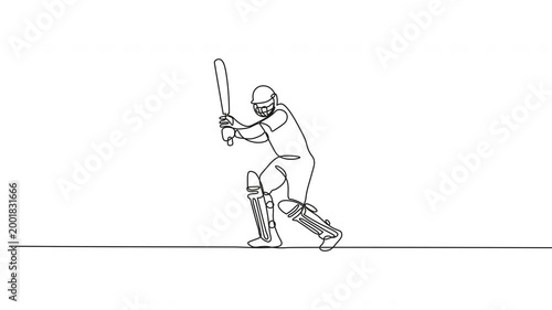 Cricket Batting Animation Continuous One Line Drawing Animation Art