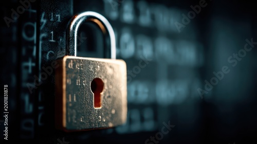 Digital Security Padlock Protecting Sensitive Data and Information.