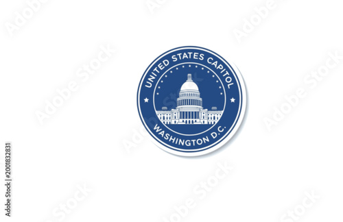USA Capitol Seal Stamp Sticker. Flat Vector Minimalist Washington DC Landmark and Official Seal.